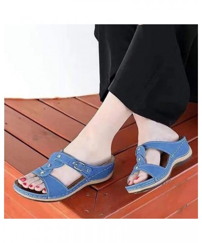 Wedges for Women, Open Toe Buckle Ankle Strap Espadrilles Flatform Wedge Casual Sandals Blue-a $11.46 Sandals