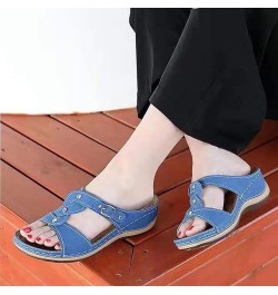 Wedges for Women, Open Toe Buckle Ankle Strap Espadrilles Flatform Wedge Casual Sandals Blue-a $11.46 Sandals