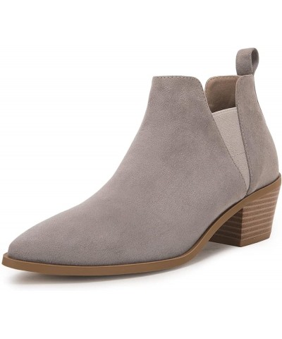 Womens Pointed Toe Ankle Boots Stacked Chunky Heel Slip on Western Low Heel Booties Taupe $25.99 Boots