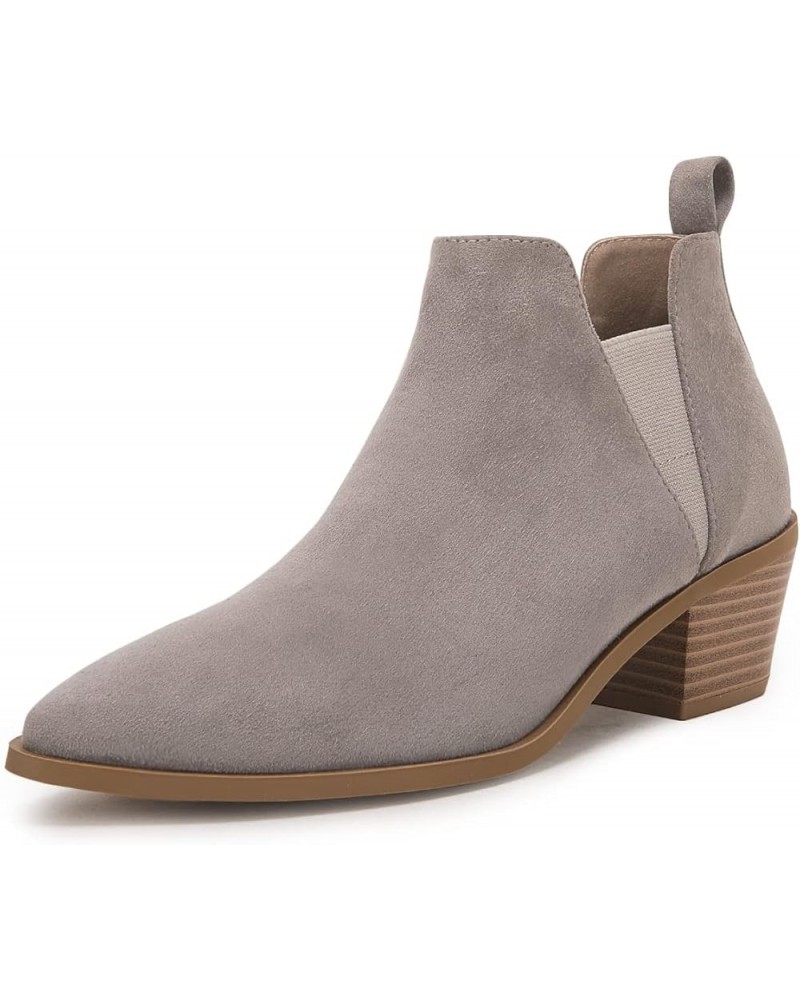 Womens Pointed Toe Ankle Boots Stacked Chunky Heel Slip on Western Low Heel Booties Taupe $25.99 Boots