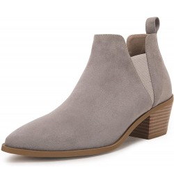 Womens Pointed Toe Ankle Boots Stacked Chunky Heel Slip on Western Low Heel Booties Taupe $25.99 Boots