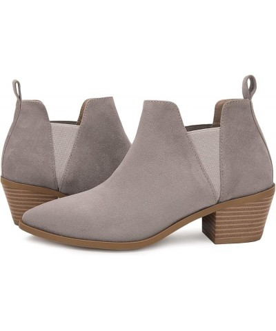 Womens Pointed Toe Ankle Boots Stacked Chunky Heel Slip on Western Low Heel Booties Taupe $25.99 Boots