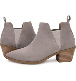 Womens Pointed Toe Ankle Boots Stacked Chunky Heel Slip on Western Low Heel Booties Taupe $25.99 Boots