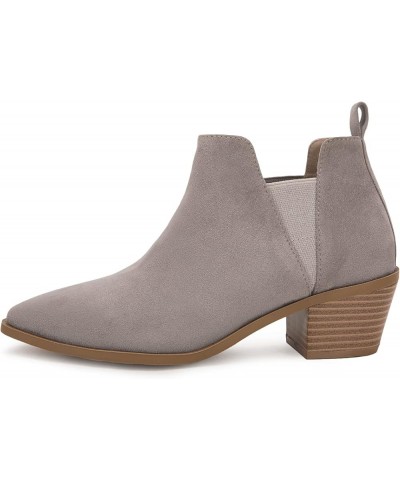 Womens Pointed Toe Ankle Boots Stacked Chunky Heel Slip on Western Low Heel Booties Taupe $25.99 Boots