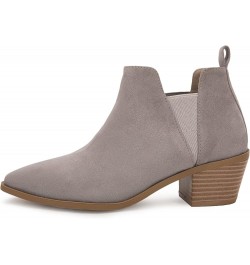 Womens Pointed Toe Ankle Boots Stacked Chunky Heel Slip on Western Low Heel Booties Taupe $25.99 Boots