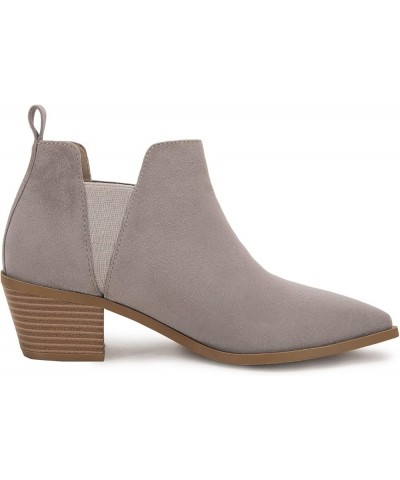 Womens Pointed Toe Ankle Boots Stacked Chunky Heel Slip on Western Low Heel Booties Taupe $25.99 Boots