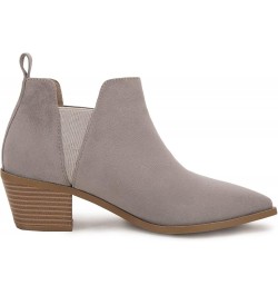 Womens Pointed Toe Ankle Boots Stacked Chunky Heel Slip on Western Low Heel Booties Taupe $25.99 Boots