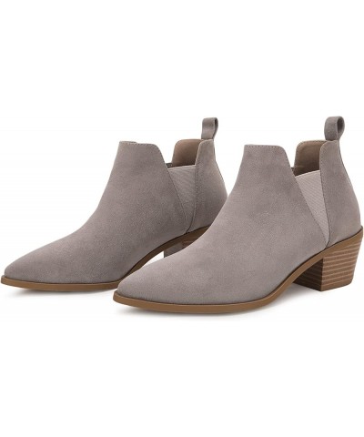 Womens Pointed Toe Ankle Boots Stacked Chunky Heel Slip on Western Low Heel Booties Taupe $25.99 Boots