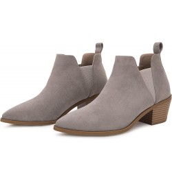 Womens Pointed Toe Ankle Boots Stacked Chunky Heel Slip on Western Low Heel Booties Taupe $25.99 Boots