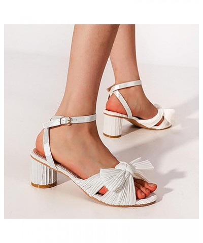 Bowknot Heels for Women Open Toe Chunky Block Heels Ankle Buckle Heeled Sandals Womens Prom Dance Pump Shoes Ao2-white $14.49...