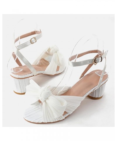 Bowknot Heels for Women Open Toe Chunky Block Heels Ankle Buckle Heeled Sandals Womens Prom Dance Pump Shoes Ao2-white $14.49...