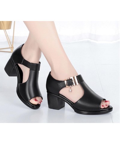 Fish Mouth Sandals Women 2021 Summer Roman Women's Thick Heel Sandals Comfortable and Versatile Women's Sandals Black 6 Black...