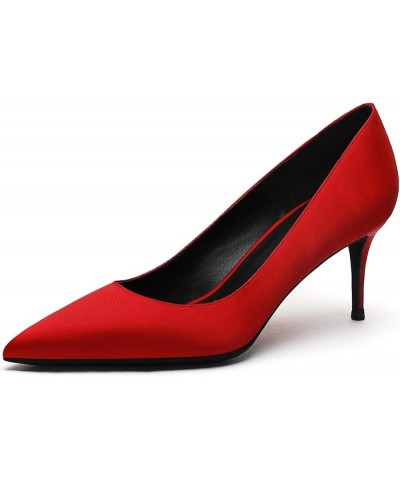 Women Wide Mid Heels Pumps for Wedding Party office Satin Pump Shoes Red $25.64 Pumps