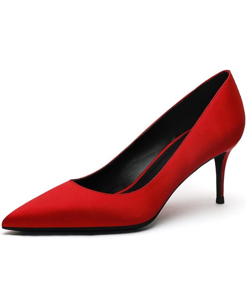 Women Wide Mid Heels Pumps for Wedding Party office Satin Pump Shoes Red $25.64 Pumps