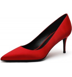 Women Wide Mid Heels Pumps for Wedding Party office Satin Pump Shoes Red $25.64 Pumps