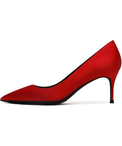 Women Wide Mid Heels Pumps for Wedding Party office Satin Pump Shoes Red $25.64 Pumps