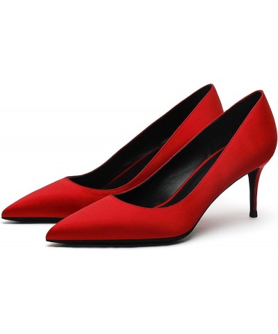 Women Wide Mid Heels Pumps for Wedding Party office Satin Pump Shoes Red $25.64 Pumps