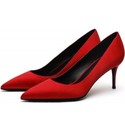 Women Wide Mid Heels Pumps for Wedding Party office Satin Pump Shoes Red $25.64 Pumps