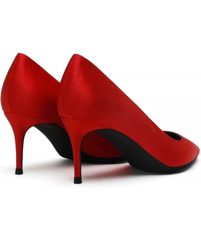 Women Wide Mid Heels Pumps for Wedding Party office Satin Pump Shoes Red $25.64 Pumps