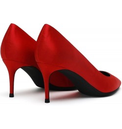 Women Wide Mid Heels Pumps for Wedding Party office Satin Pump Shoes Red $25.64 Pumps