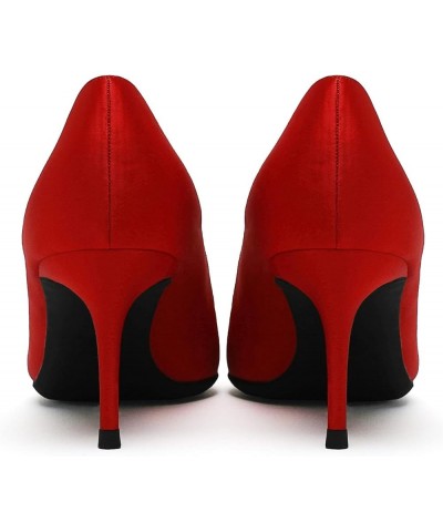 Women Wide Mid Heels Pumps for Wedding Party office Satin Pump Shoes Red $25.64 Pumps