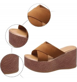 Women's Leather Platform Wedge Sandals For Outdoor Beach Sandals Brown ➤➤ 2024 Shoes for Women $16.01 Boots