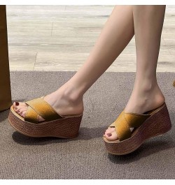 Women's Leather Platform Wedge Sandals For Outdoor Beach Sandals Brown ➤➤ 2024 Shoes for Women $16.01 Boots