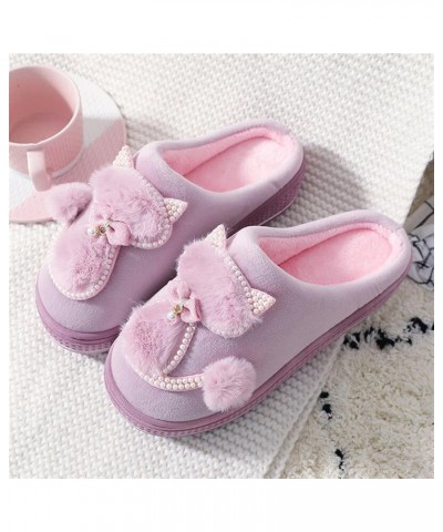 Ladies Indoor Home Cotton Cute cat Slippers， Women Winter Warm Plush Slippers，Female Flat Shoes Shollow Thick Heels (Color : ...