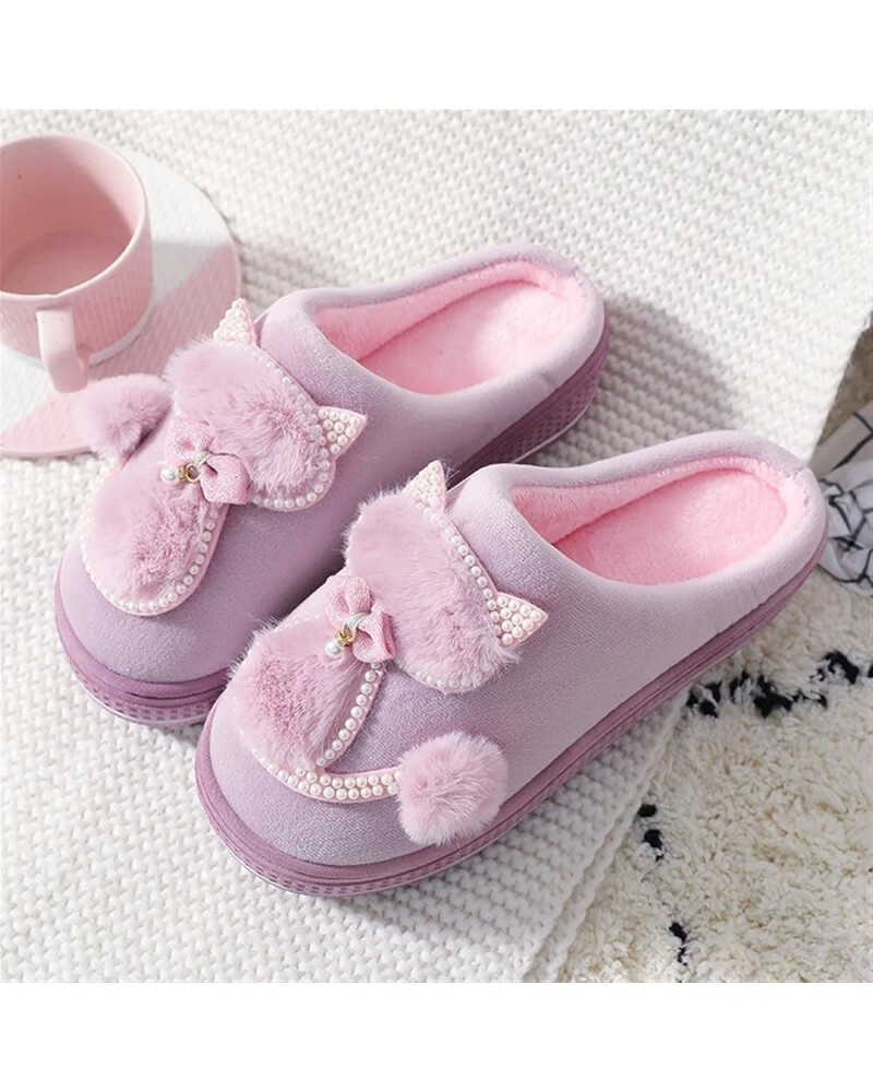 Ladies Indoor Home Cotton Cute cat Slippers， Women Winter Warm Plush Slippers，Female Flat Shoes Shollow Thick Heels (Color : ...