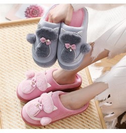 Ladies Indoor Home Cotton Cute cat Slippers， Women Winter Warm Plush Slippers，Female Flat Shoes Shollow Thick Heels (Color : ...