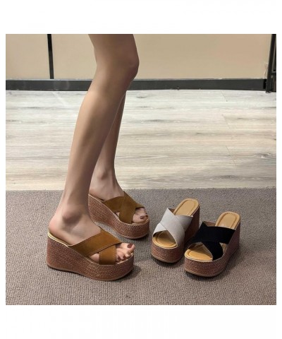 Women's Leather Platform Wedge Sandals For Outdoor Beach Sandals Brown ➤➤ 2024 Shoes for Women $16.01 Boots