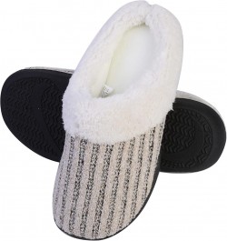 Women's House Slippers Knit Fleece Lined Cozy Clog House Shoes Cream $14.49 Slippers