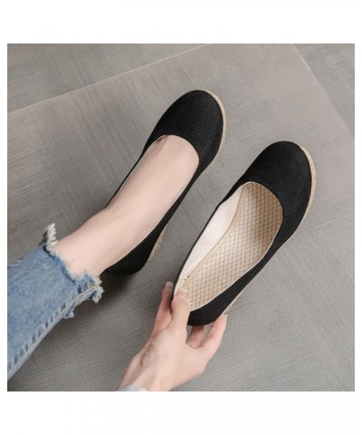 Fashion Women Summer Weave Wedges Breathable Slip On Round Toe Sandals Comfortable Embellished Sandals for Women Size 11 Blac...