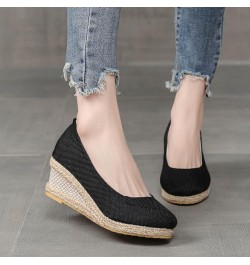 Fashion Women Summer Weave Wedges Breathable Slip On Round Toe Sandals Comfortable Embellished Sandals for Women Size 11 Blac...