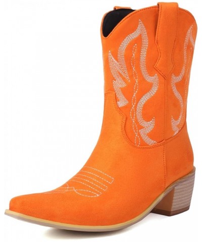 Women Square Toe Western Boots Block Heel Western Boots Fashion Embroideries Western Boots Slip-On Orange $27.35 Boots