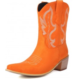 Women Square Toe Western Boots Block Heel Western Boots Fashion Embroideries Western Boots Slip-On Orange $27.35 Boots