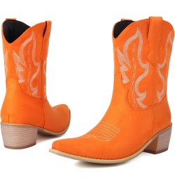 Women Square Toe Western Boots Block Heel Western Boots Fashion Embroideries Western Boots Slip-On Orange $27.35 Boots