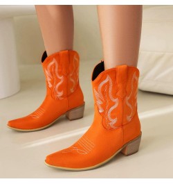 Women Square Toe Western Boots Block Heel Western Boots Fashion Embroideries Western Boots Slip-On Orange $27.35 Boots