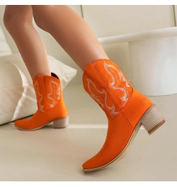 Women Square Toe Western Boots Block Heel Western Boots Fashion Embroideries Western Boots Slip-On Orange $27.35 Boots