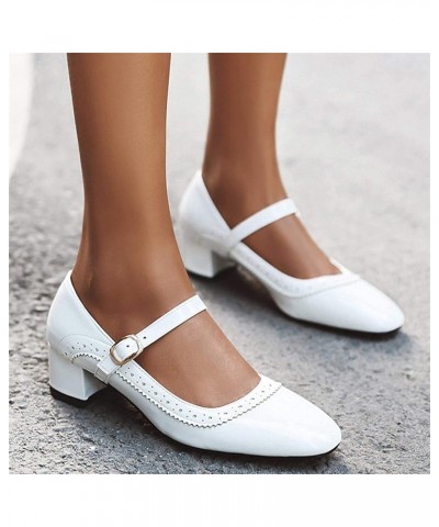 Womens Patent Leather Adjustable Buckle Chunky Block Heel Pumps Office Uniform Mary Jane Mid Heels Ladies Square Toe Shoes Bl...