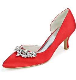 Women's Pointed Toe High Heel Dress Pump Kitten Heel Satin Rhinestones Evening Party Wedding Shoes Red $42.29 Pumps