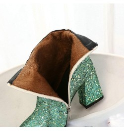 Womens Glitter Block High Heel Booties Pointy Toe Ankle Boots Green $26.49 Boots