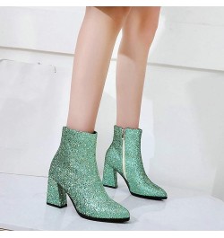 Womens Glitter Block High Heel Booties Pointy Toe Ankle Boots Green $26.49 Boots