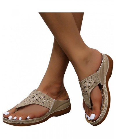 Sandals Women Comfortable Summer Roman Style Rhinestone T-Strap Wedge Platform Sandal Casual Shoes Flip Slippers Outdoor Grey...