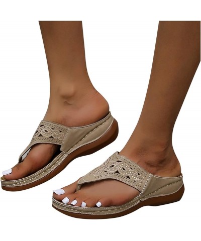 Sandals Women Comfortable Summer Roman Style Rhinestone T-Strap Wedge Platform Sandal Casual Shoes Flip Slippers Outdoor Grey...