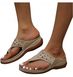 Sandals Women Comfortable Summer Roman Style Rhinestone T-Strap Wedge Platform Sandal Casual Shoes Flip Slippers Outdoor Grey...