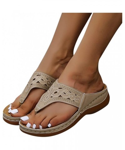 Sandals Women Comfortable Summer Roman Style Rhinestone T-Strap Wedge Platform Sandal Casual Shoes Flip Slippers Outdoor Grey...