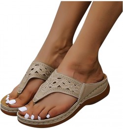 Sandals Women Comfortable Summer Roman Style Rhinestone T-Strap Wedge Platform Sandal Casual Shoes Flip Slippers Outdoor Grey...