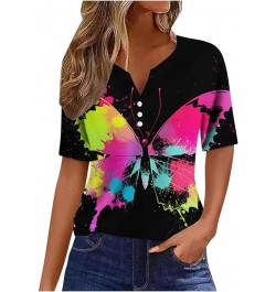 Women Splash Butterfly V Neck Button Down Shirt Short Sleeve Sweatshirt Top Womens Short Sleeve Raglan Tee Black $12.91 Sandals