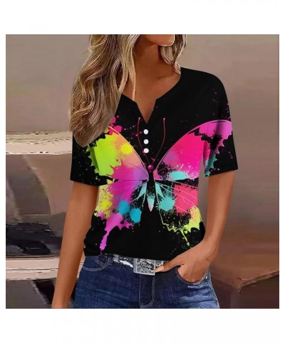 Women Splash Butterfly V Neck Button Down Shirt Short Sleeve Sweatshirt Top Womens Short Sleeve Raglan Tee Black $12.91 Sandals